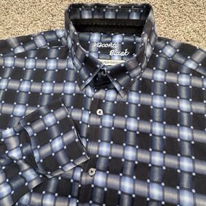 Visconti Black Shirt Men's Black Blue Geometric Long Sleeve Size XL‎ Button